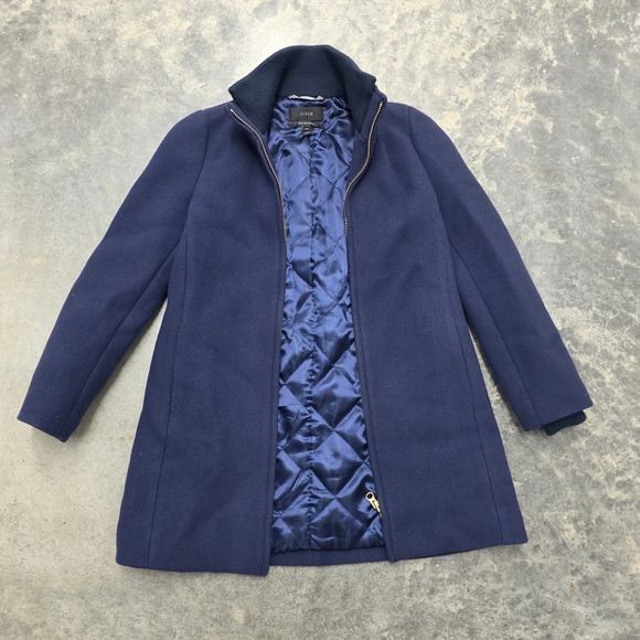 J. Crew Italian Wool Blend Coat Jacket Petite 00P Navy Blue Lined Winter - Picture 1 of 7